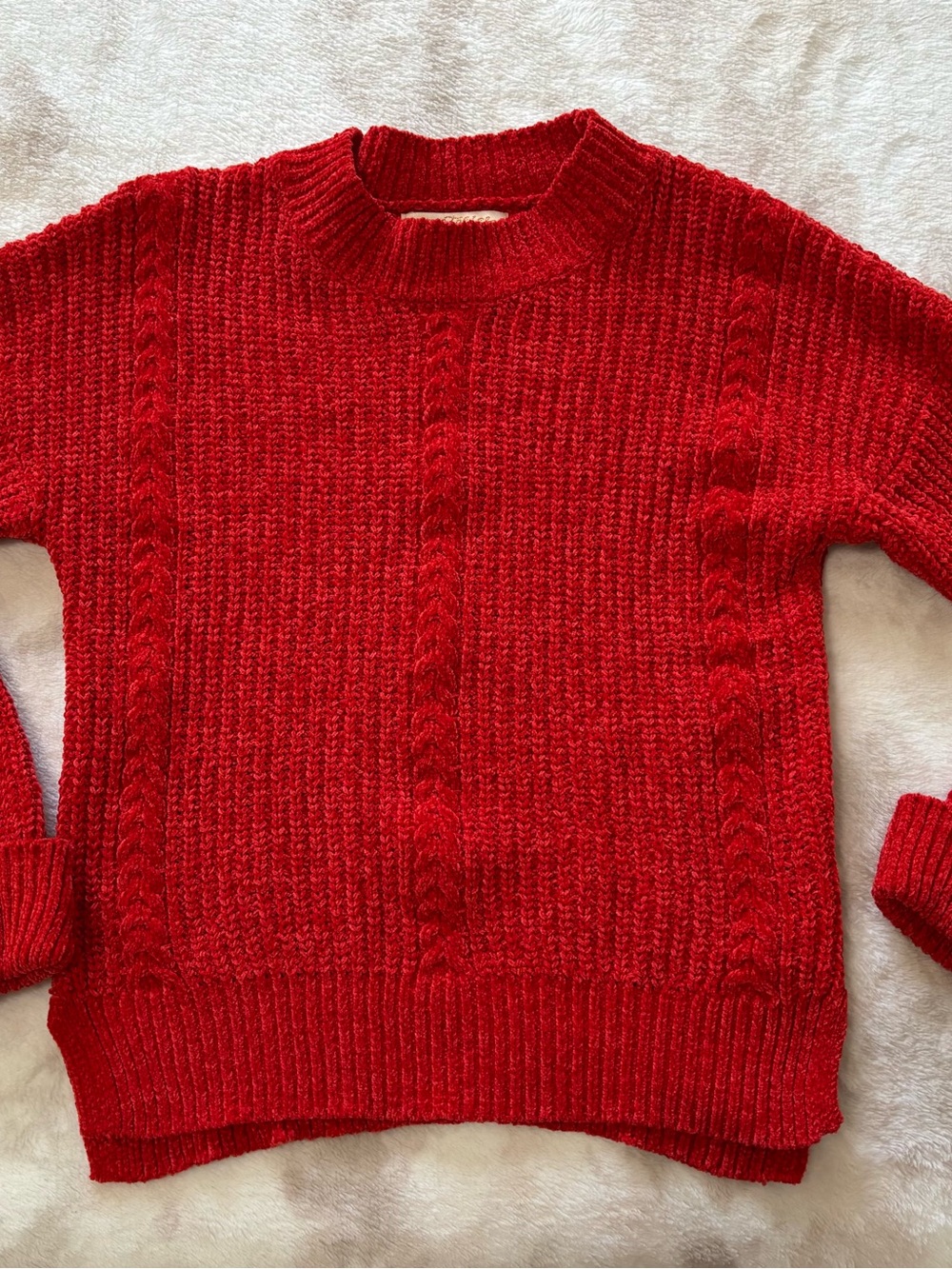 Sweet Stories Girls Red Cable-Knit Crewneck Sweater Size10/12M